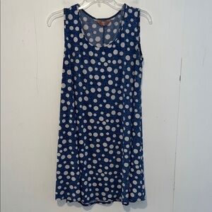 SJS Denim Blue and White Polka Dot Dress Fit and Flare Size M 0317268